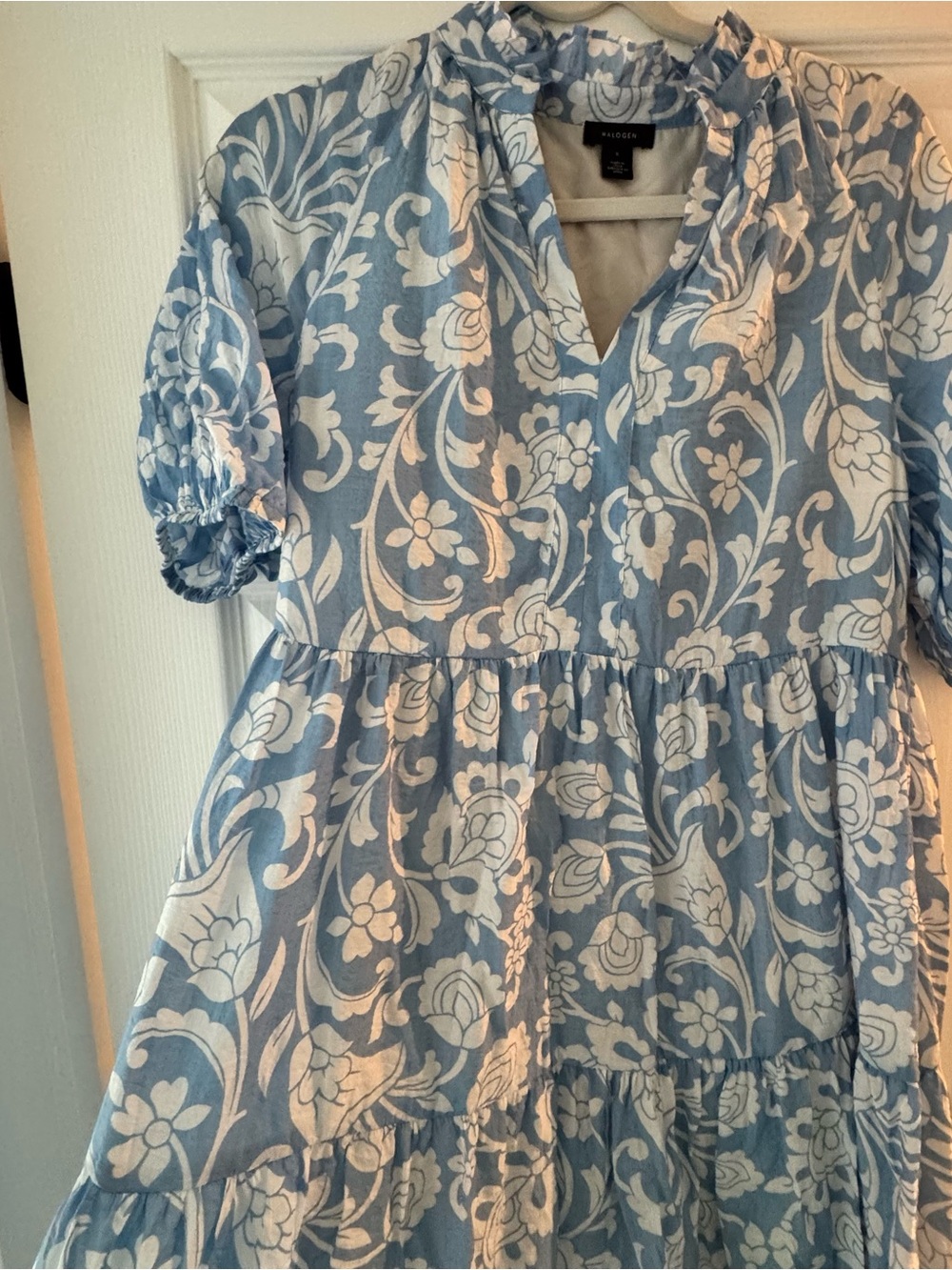 Halogen Blue and White Floral Midi Dress